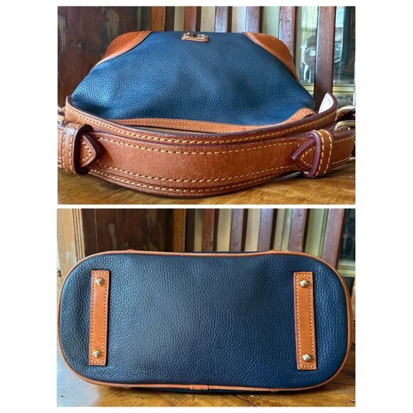 Vintage Dooney & Bourke Wexford Pebbled Leather Shoulder Hobo Bag โ Navy Tan - Picture 4 of 12